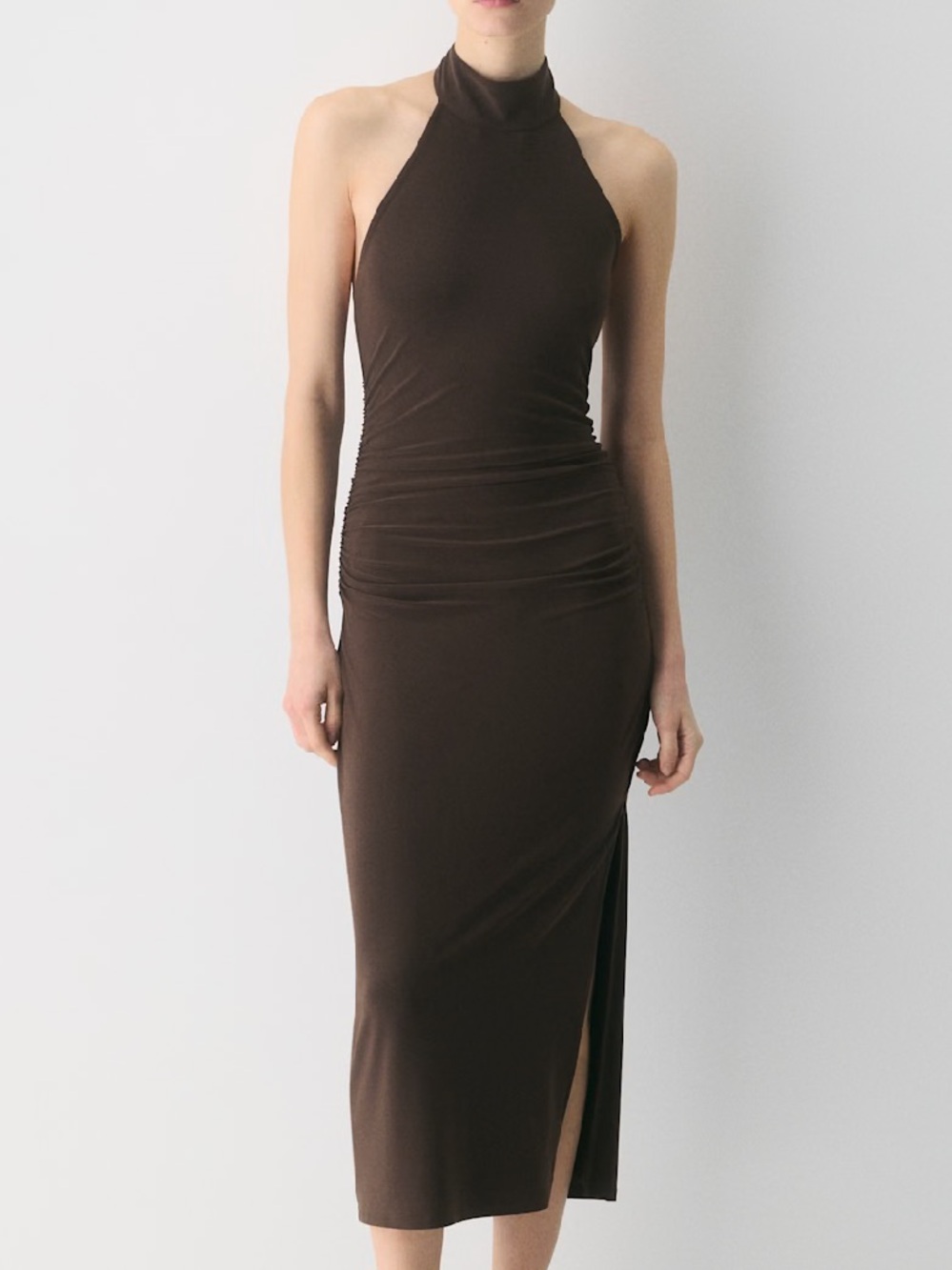 Wilfred Smooth Matter Remedy Halter Dress in Rich Mocha Brown (Size M)